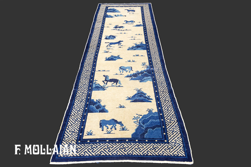 Antique Chinese Peking « Eight Horses (Bajun tu) » Runner Rug n°:53947737